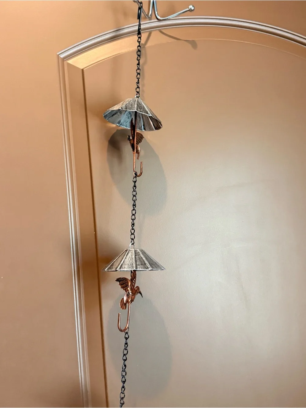 Antique Copper accented Hummingbird rain gutter hook - Decorative Home Accent